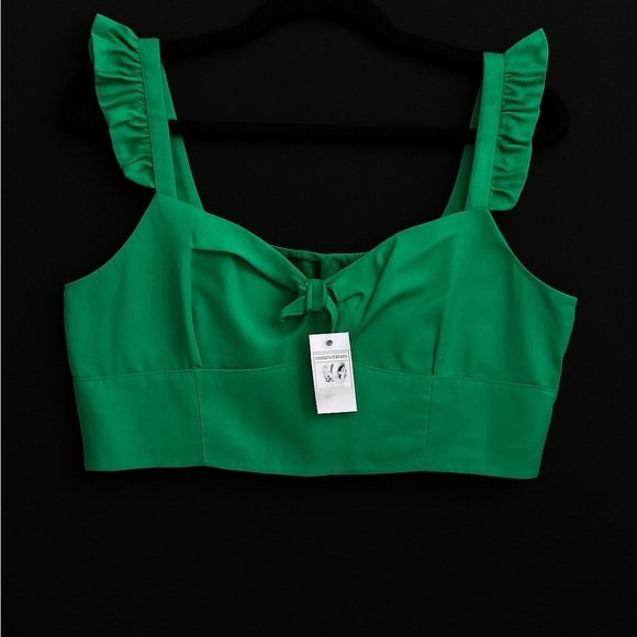 Express Green Ruffle Strap Crop Top – Size XL - Picture 1 of 6